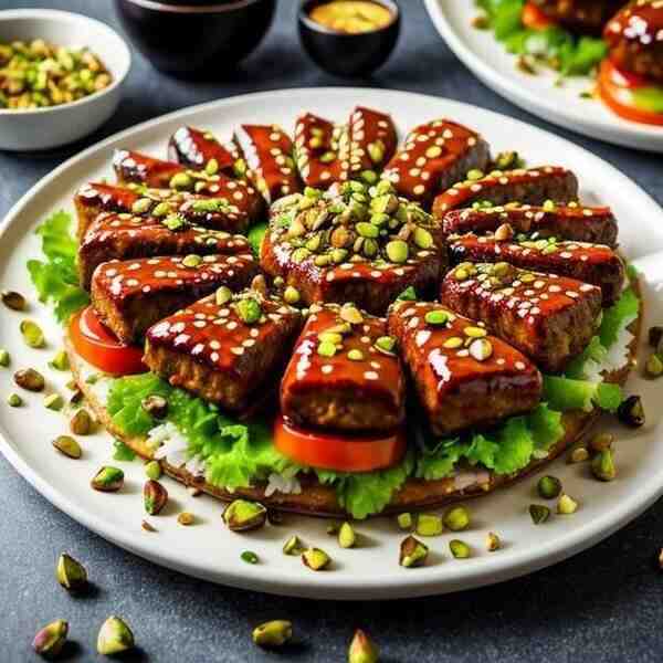 Люлякебаб с соусом Терияки и фисташками